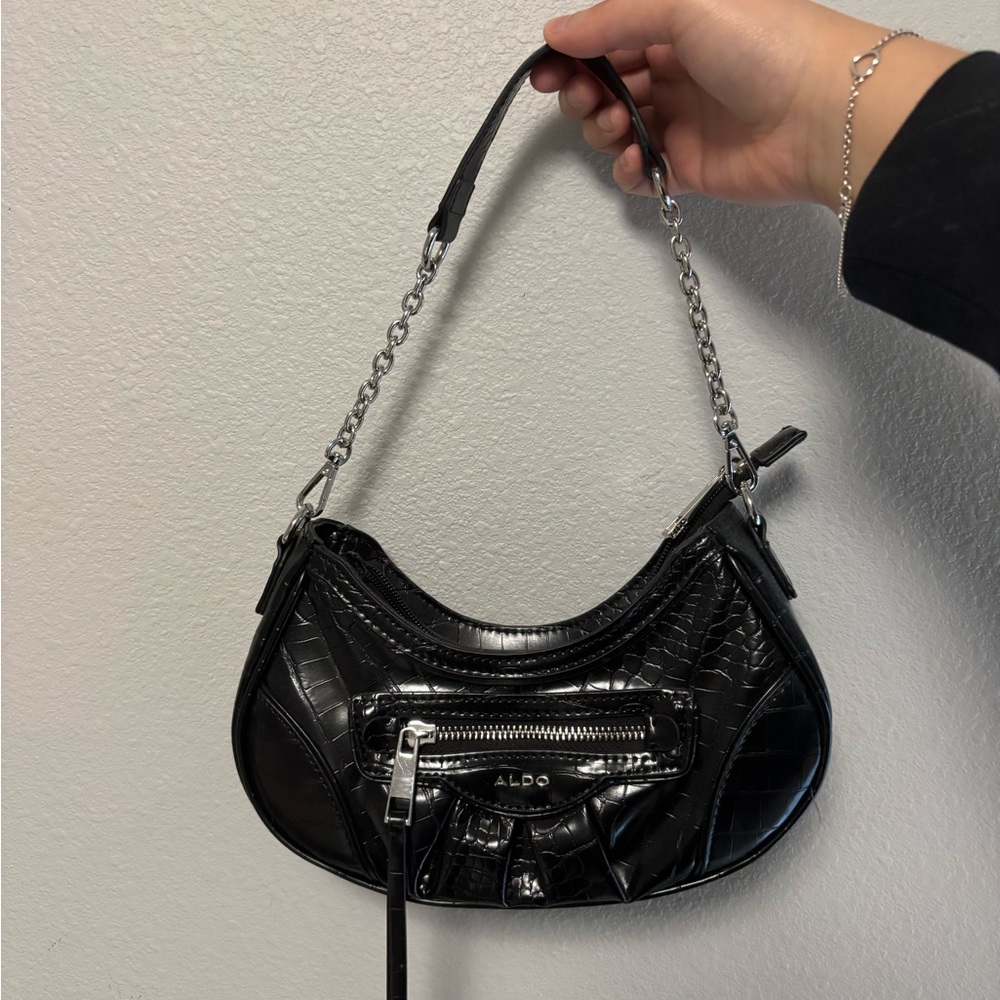 ALDO Black Croc-Embossed Shoulder Bag